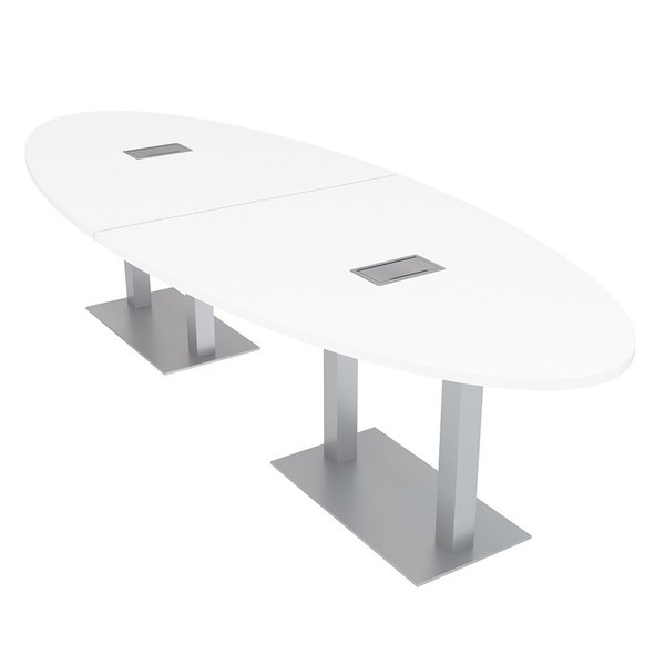 Skutchi Designs 10 Person Conference Table with Power And Data, 12Ft Modular Oval Meeting Table, White HAR-OVL-46X143-DOU-ELEC-XD09